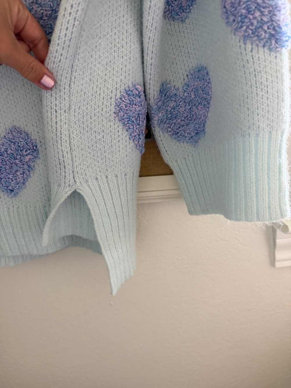 Peach Love California Baby Blue Sweater with Lavender Heart Accents - Picture 3 of 3